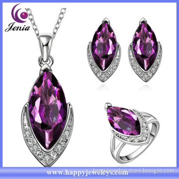 New arrival big purple zircon whtie gold dubai gold plated jewelry set (KFVRS016)